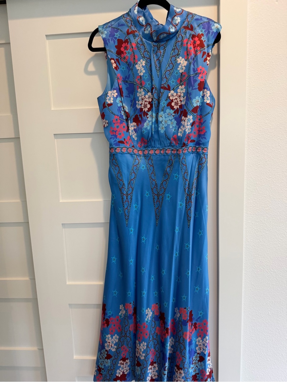 Saloni Blue Floral Sleeveless Maxi Dress Open Back Size 12